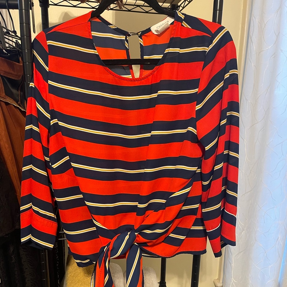 Cherish Red and Black Striped Blouse